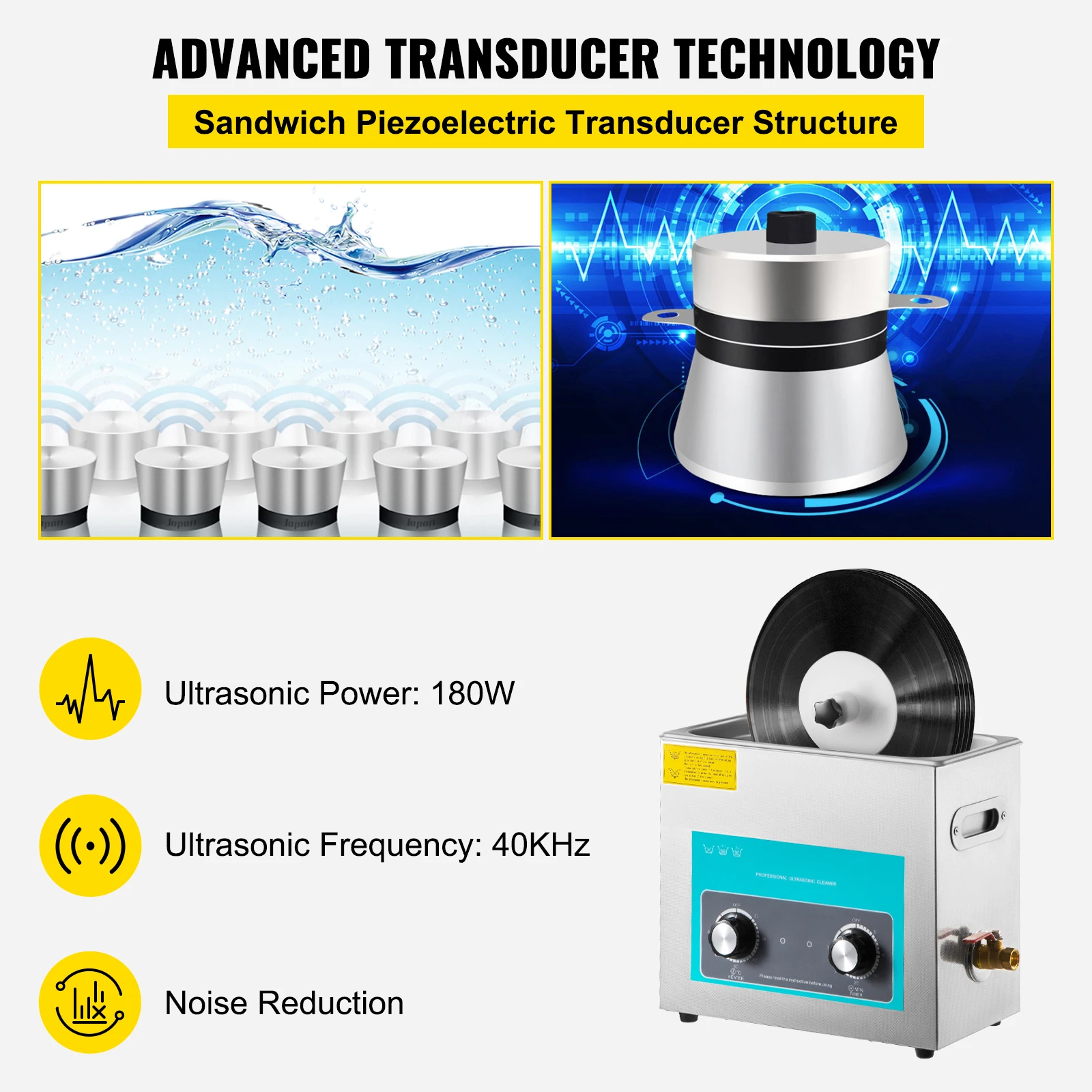 Vinyl Record Cleaner - เครื่องทำความสะอาดแผ่นเสียงไวนิล SIHAO 6 ลิตร พร้อมปุ่มควบคุม 180