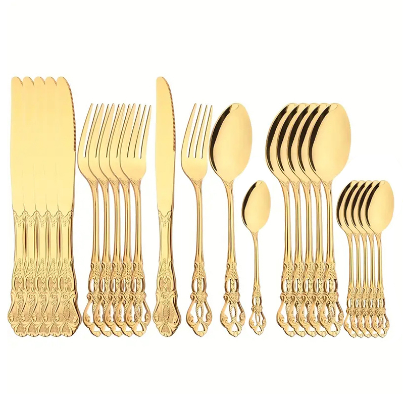 Vintage Collectible Spoons - ชุดช้อนส้อมลายมงกุฎวินเทจ 4/24 ชิ้น สวยงามและทนทาน - ช้อนส้อมสแตนเลสสำหรับร้านอาหาร