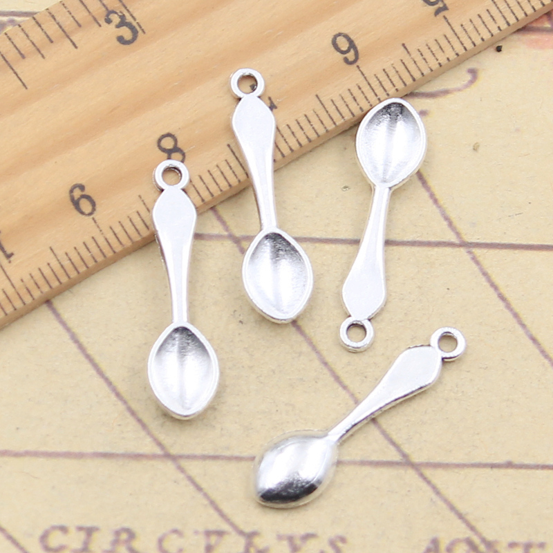 Vintage Collectible Spoons - 30ชิ้นช้อนทำครัวธิเบตขนาด26X7มม. เครื่องประดับโบราณจี้เงินทิเบตทำ DIY งานฝีมือทำมือ