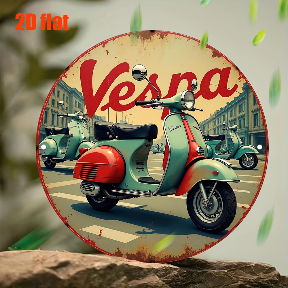 Vintage Collectible Plates - งานศิลปะติดผนังโลหะรูปทรงสกู๊ตเตอร์ Vesna แบบเรโทร 2D แบน -